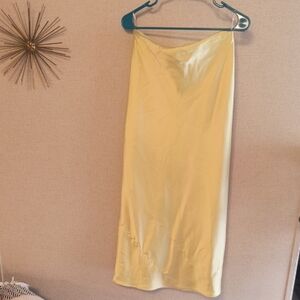 Love Satin Midi Slip Skirt in Pale Yellow